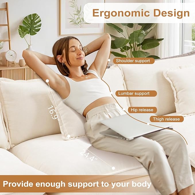 Furniliving Oversized Accent Chair with Ottoman Luxury Chenille Single Sofa Upholstered Deep Seat Chaise Lounge with Pillows for Living Room Bedroom Apartment Beige