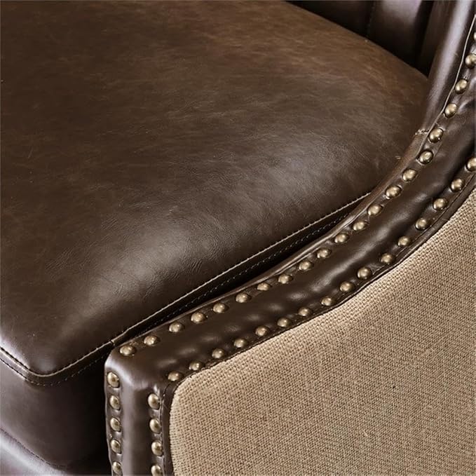 Tommy Hilfiger Dorset Leather Club Chair Brass Nailhead Accent Trim High Back Reading Armchair Traditional Living Room Furniture Chesterfield Brown
