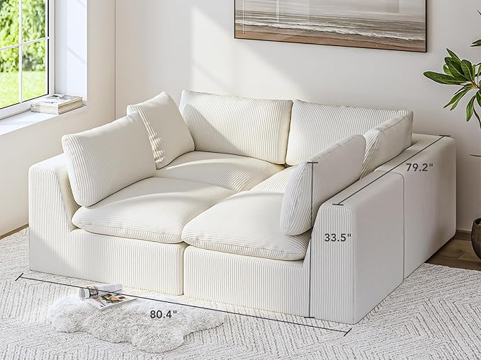 ARSURA 106” Cloud Couch for Living Room | L-Shaped Boneless Couch | Modular Sectional Couch | Corduroy Off-White
