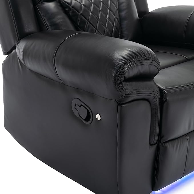 ERYE Manual Recliner Chair with LED Light Strip for Living Room Bedroom Manual Reclining Home Theater Seating Armchair Faux Leather Tufted