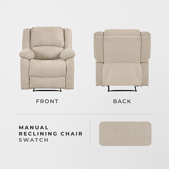 Lexicon Manual Recliner Sofa Chair Home Theater Seating Wall Hugger Manual Reclining Nursery Chair for Bedroom/Living Room/Office/Apartment Oatmeal Textured Fabric