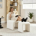 Accent Reading Chair with Ottoman Chenille Upholstered Comfy Armless Accent Chair with Footrest Modern Side Lounger for Living Room Bedroom White