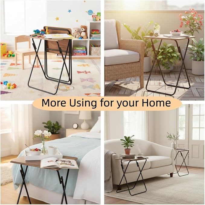 Homy Casa Tv Tray Set of 2 Folding Notebook Desk No Assembly Required Desks Saves Spaces for Small Rooms X-Shaped Metal Frame Laptop Tables Sofa Side Table for Living Bedroom Study Vintage 2PCS
