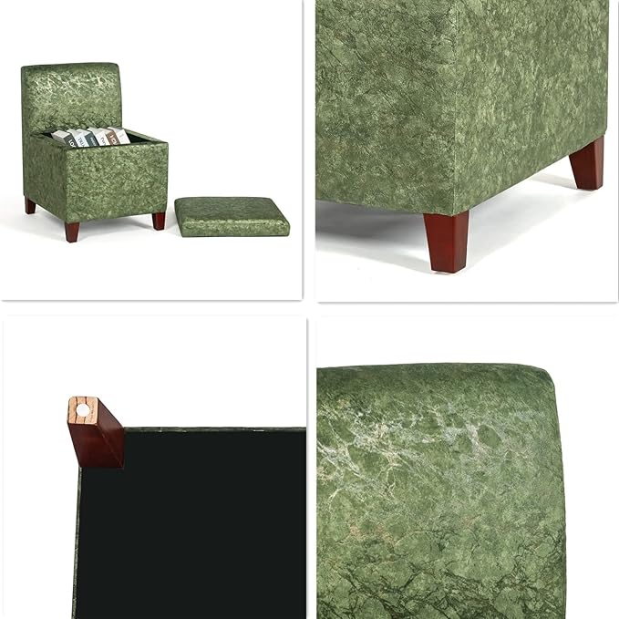 Joveco Accent Chair with Storage Fabric Upholstered Vanity Chair Seat with Removable Lid Modern Single Sofa for Living Room Bedroom Reading Room (Green with Gold)