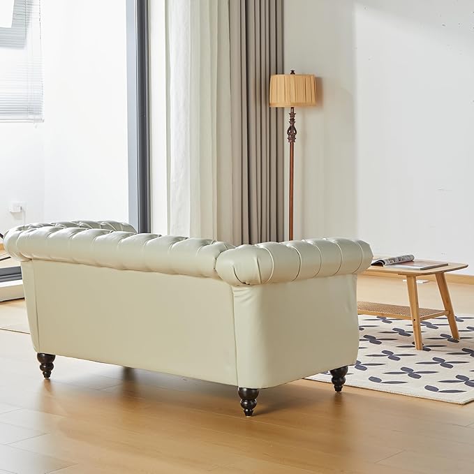 LEVNARY Leather Sofa Chesterfield Tufted Upholstered 2 Seater Couch Modern Loveseat Couch Classic Furniture for Living Room Bedroom (Cream White)