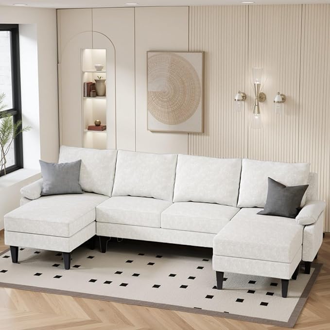 Sectional Couches for Living Room Convertible 4 Seat Modular Sectional Sofa Set for Living Room L Shaped Couch or U Shaped Couch with Ottoman for Apartment White