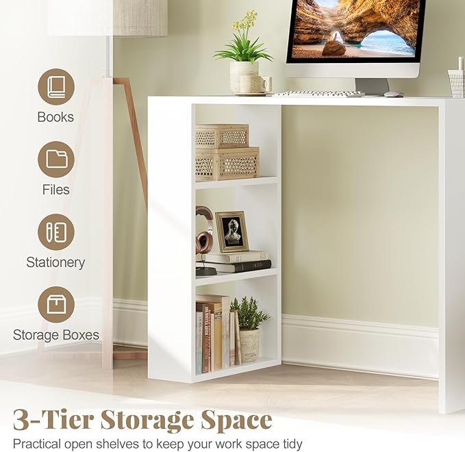 Giantex Small Computer Desk 36 Inch Compact Home Office Desk with Storage Open Shelves &amp Anti-Tipping Kit Makeup Vanity Table Student Teen Study Writing Desk for Small Space White