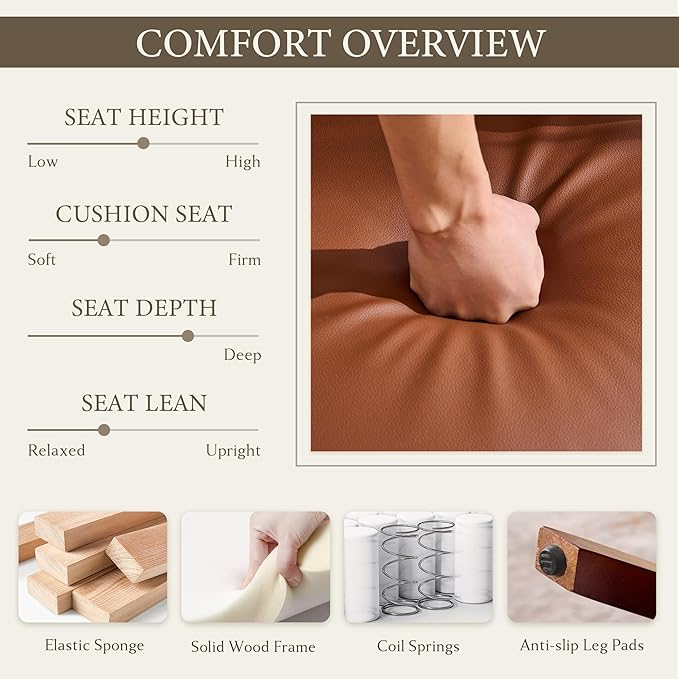 STHOUYN Leather Accent Chairs Barrel Chair with Solid Wood Frame Mid-Century Modern Wooden Armchair with Wraparound Back Comfy Office Reading Chair for Living Room Bedroom (2 Brown)