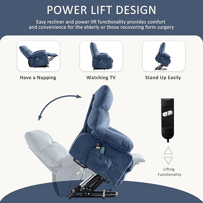 Fantasylab Power Lift Recliner Chairs Modern Power Lift Chair with Heat and Massage Lift Chair Recliners for Elderly Recliner Sofa USB Port Remote Control Adjustable Furniture