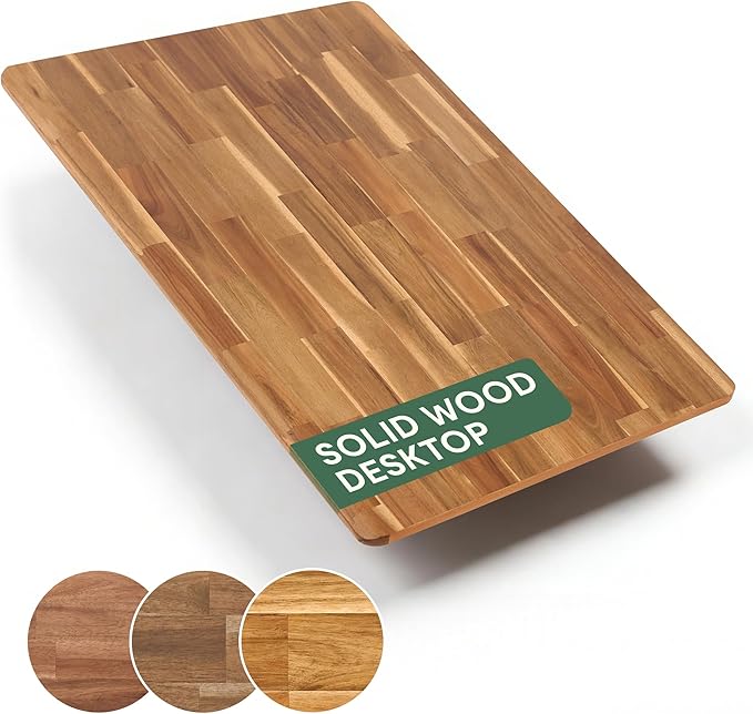 FLEXISPOT Acacia Solid Wood 60x30 Butcher Block Desktop – Thick Beveled Edge Tabletop for Standing Desk Kitchen Island Dining Table &amp DIY Projects Natural