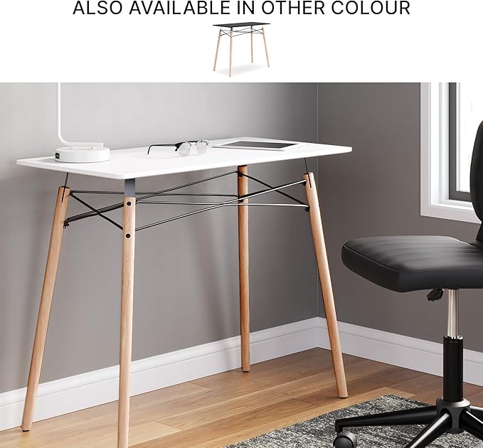 Signature Design by Ashley Jaspeni Industrial Home Office Desk Painted White Top Black Metal Framework Wood 36 W x 18 D x 29.75 H White &amp Light Brown