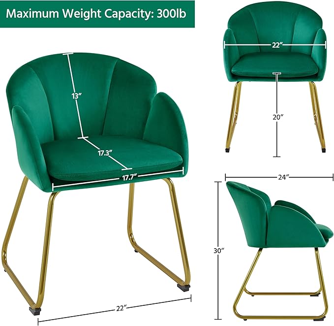 Yaheetech Velvet Living Room Chair Flower Shaped Armchair with Golden Legs Upholstered Side Chair for Vanity Room Living Room Kitchen Green
