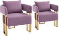 YISHENG Modern Barrel Accent Chairs Set of 2 Living Room Side Chairs with Golden Metal Legs Velvet Upholstered Reading Armchairs no Wheels for Vanity/Reception Room//Bedroom/Lounge/Office Purple