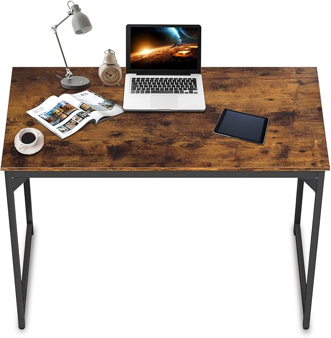 HCB Computer Desk 39inch Home Office Desk Writing Study Table Modern Simple Style PC Desk with Black Metal Frame(Brown)39x20x29inch
