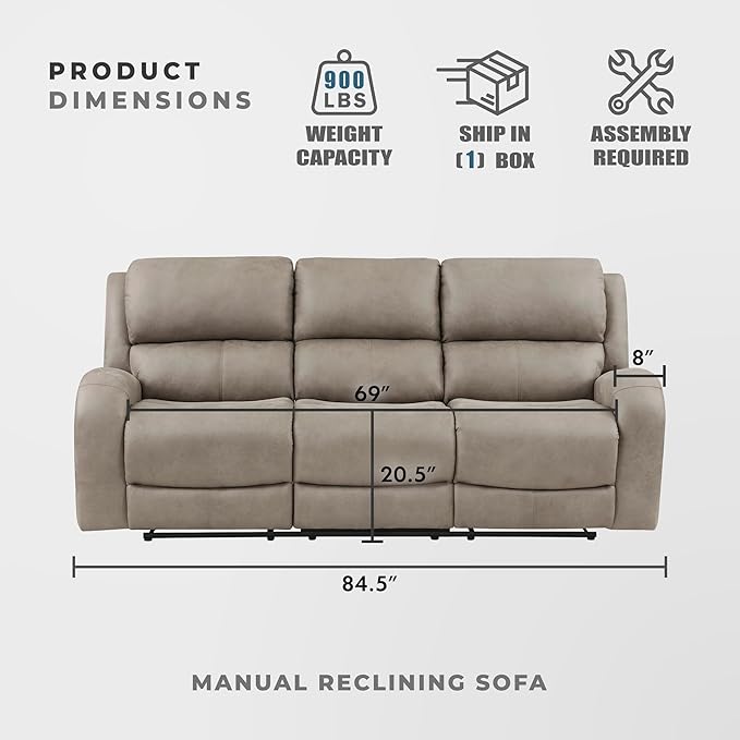 Lexicon Manual Double Reclining Sofa Polished Microfiber Manual Wall Hugger Sofa Recliner for Living Room Home Theater Seating Track Arm Stitching Cushion Padded Foam Seat Cushion Brown
