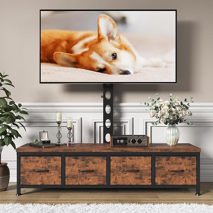 TV Stand with Mount &amp 4 Drawers Entertainment Center up to 75 inch TV Modern Media Console Fabric Dresser TV Stand for Living Room Bedroom