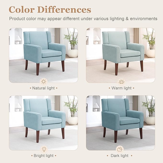 Accent Chairs Set of 2 Mid-Century Reading Chair with Wood Legs Upholstered Comfy Living Room Chair for Bedroom Apartment Waiting Room Light Blue