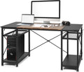 LUCKYERMORE 47 Inch Home Office Computer Desk Small Study Writing Desk with Storage Shelves &amp 4 Hooks Rustic Black Design Perfect for Small Spaces