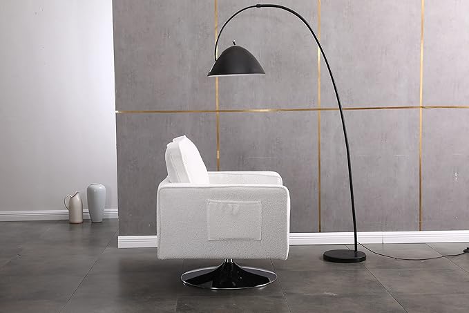 Modern Teddy Fabric Swivel Accent Chair Comfy Armchair with 360 Degree Swiveling for Living Room Bedroom Reading Room Home Office (White)