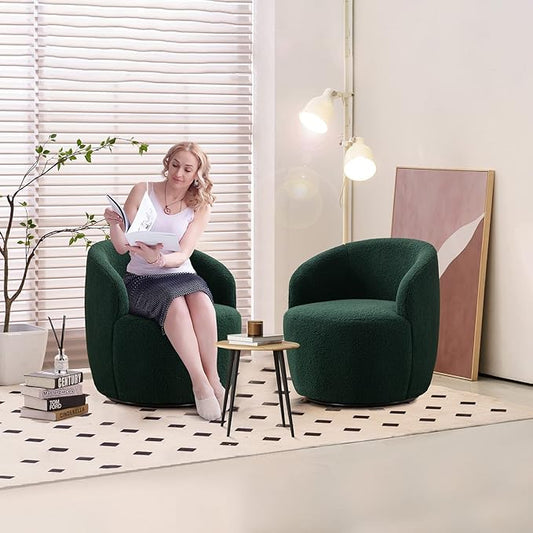 Antetek 2 Units Swivel Chair Round Accent Sofa Chair Club 360 Degree Swivel Barrel Chair Modern Teddy Farbic Leisure Arm Chair for Nursery Living Room Hotel Bedroom Office Lounge Green