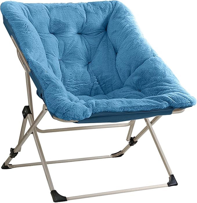Walsham Folding Comfy Chair Faux Fur Soft Cozy Lounge Reading Papasan Chair for Adults Kids Bedroom Living Room Dorms Small Space Blue