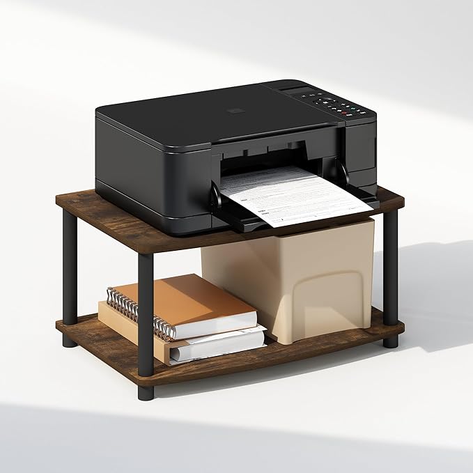 Furinno Turn-N-Tube Printer Stand with Storage 2-Tier Printer Table Under Desk Printer Stand for CPU Office Supplies Home Office Amber Pine