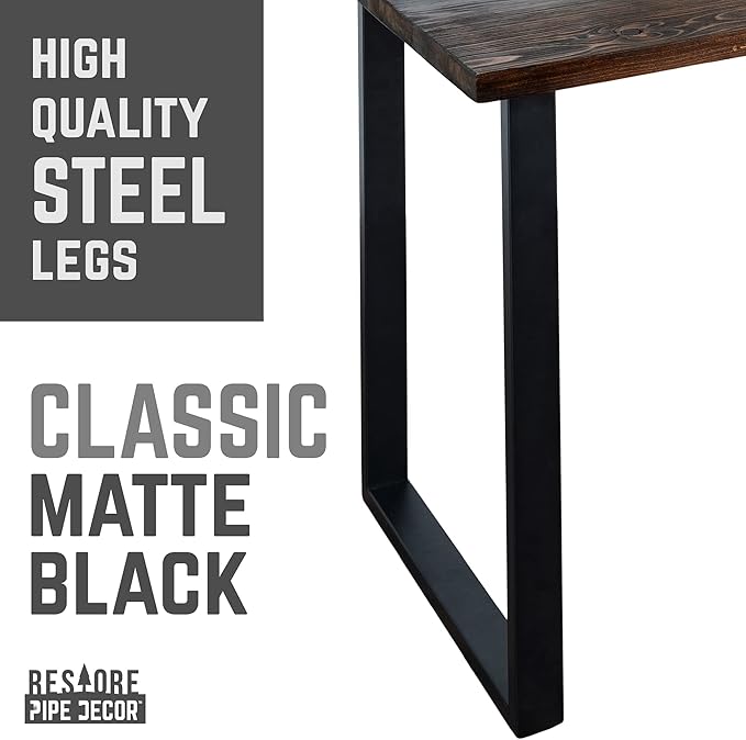 PIPE DECOR Trail Brown Wood Rustic 48” Desk Kit with (2) 28” Matte Black Square Metal Legs Industrial Desk for Home Office