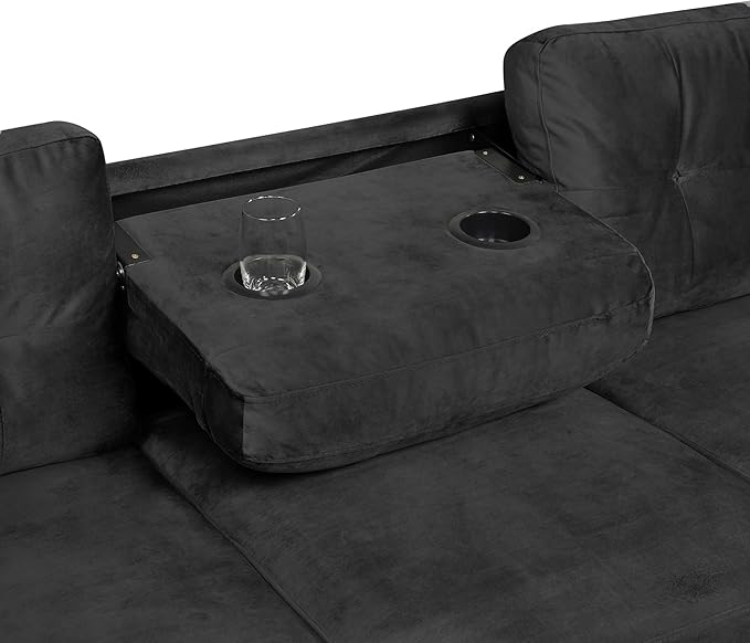 Ball &amp Cast L-Shape Sectional Couch with Storage Ottoman105 Couches for Living Room W/ 2 Pillows &amp Cup Holders6 Seat Velvet Sleeper Sofa W/Reversible ChaiseComfy Couches for ApartmentBlac