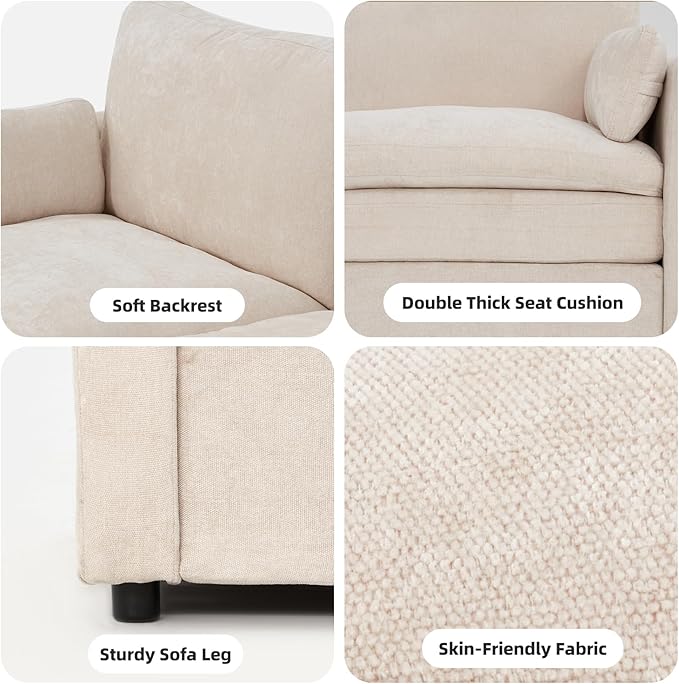 Esright 89'' Cloud Couches for Living Room 3 Seats Sectional Sofa Couch Chenille Modular Couch Sofa with Removable Pillows Oversized Modern Cozy for Studio Apartment Cream White
