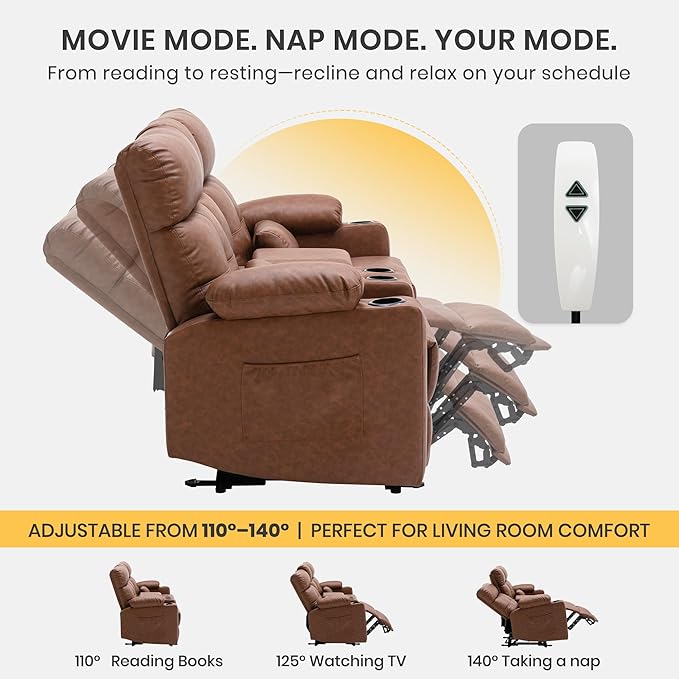 68 Power Reclining Loveseat with Heat &amp Massage Wall Hugger Double Reclining Sofa with Console Cup Holders &amp Storage Power Reclining Couch for Camper Trailer RV Home Theater Living Room