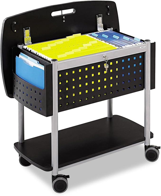 Safco Scoot Mobile File Cart with Work Surface Fits Letter and Legal-Size Hanging Folders Includes a Locking Lid &amp Key