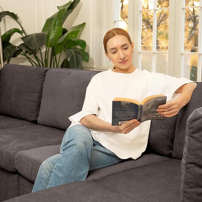 L Shaped Sofa Modern Sofa Modular sectional Cloud Couch with 1 Ottomans 5-seat Chenille deep-seat with Storage and 6 Pillows for Living Rooms bedrooms and Apartments (Coffee)
