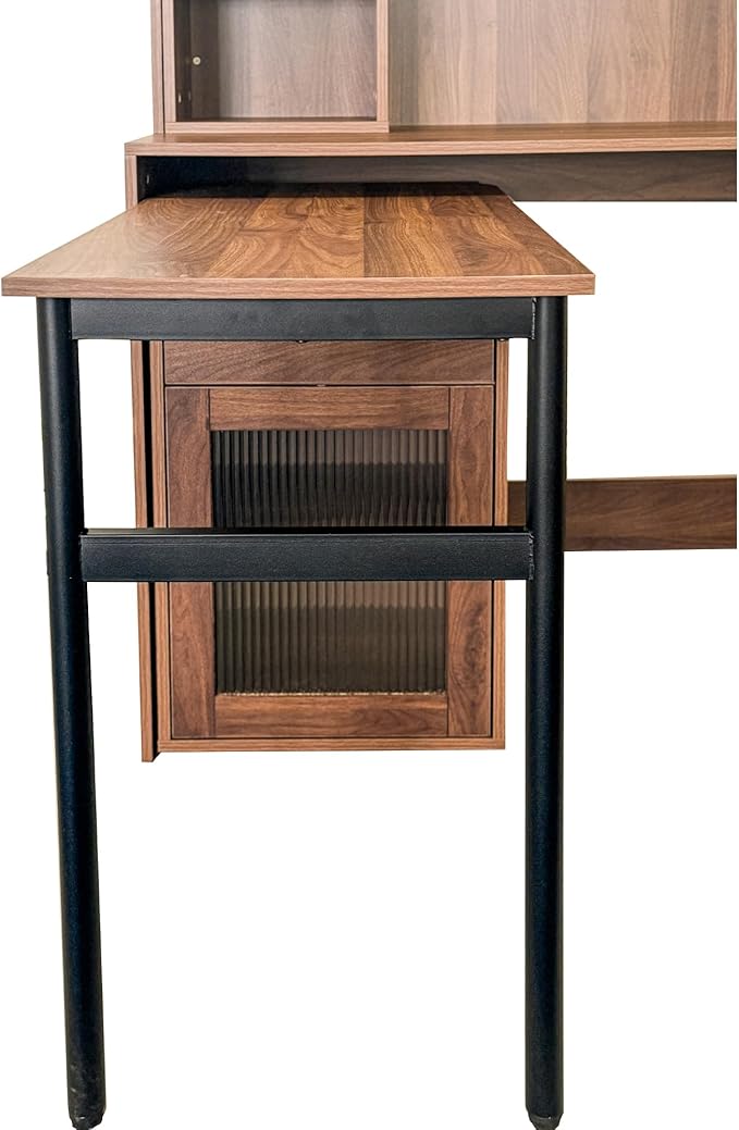 Computer Desk with 90 Degree Rotating Desktop Corner Home Office Desk with Storage Hutch and Drawers for Writing Gaming Bedroom Living Room Home Decor (Style-13)