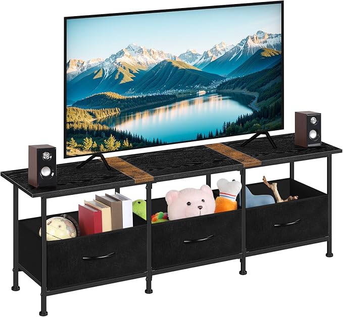 ETELI Small TV Stand for Living Room Entertainment Center with Storage TV Consoles Tables with Fabric Dressers for Bedroom 50/55/60 inch Television
