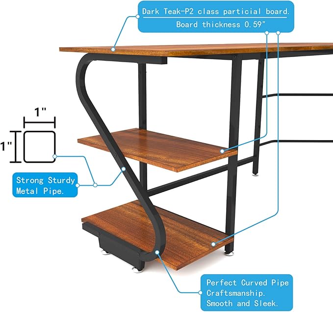 Weehom Reversible L-Shaped Desk with Shelves Large Corner Gaming Computer Desks for Home Office Writing Workstation Wooden Table