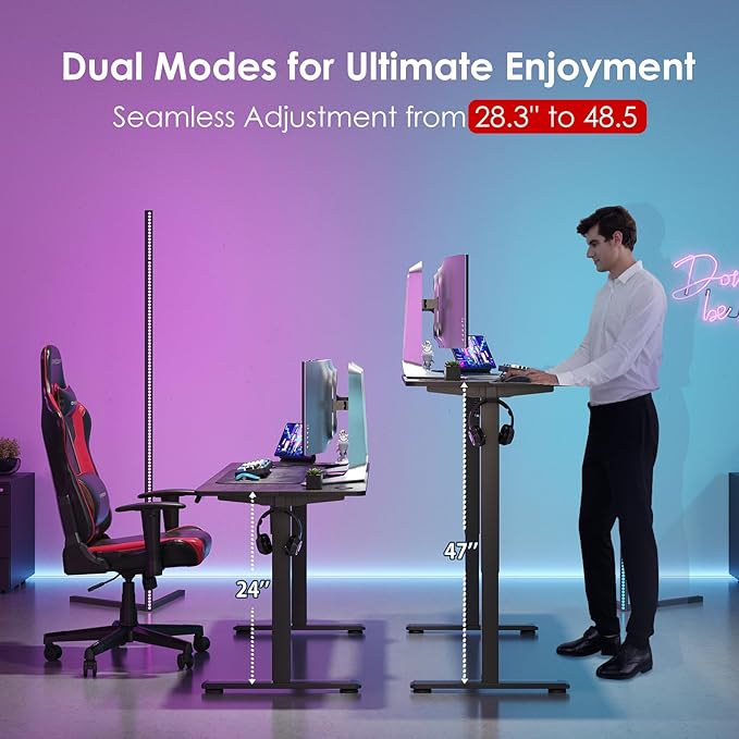 Soohow Electric Standing Desk 55 * 24 Inches Adjustable Computer Gaming Desk Stand up Office Desk for Home Office Bedroom Splice Board Dark Grey and Black