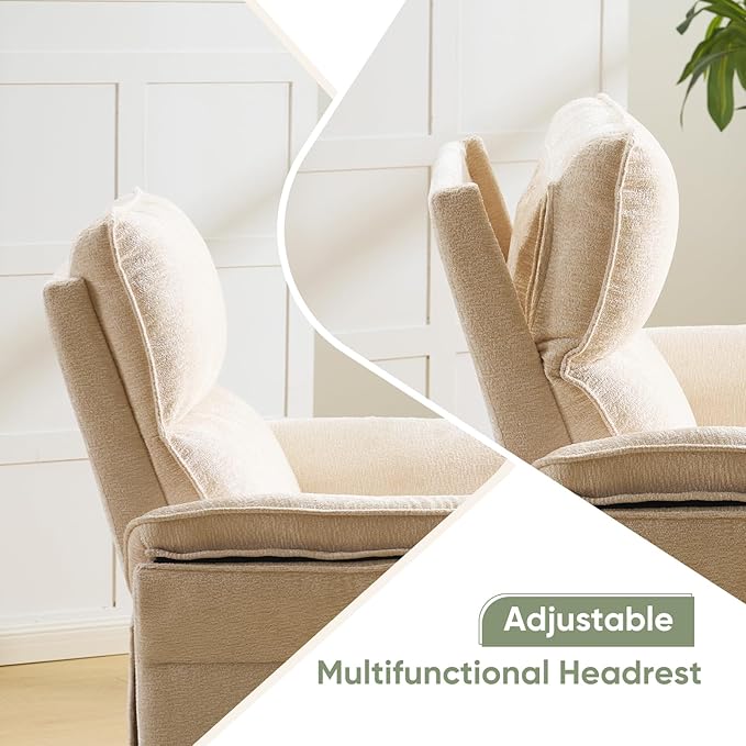 Oversized Power Recliner Chair Swivel Glider with Massage and Heat Rocker Nursery Recliner for Adults with Adjustable Headrest 26 Extra Wide Nursery Chair with Overstuffed ArmrestBeige