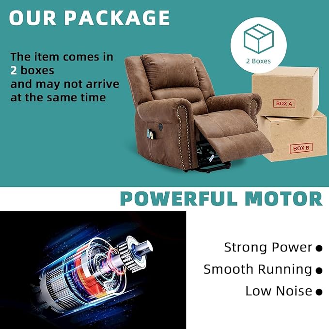 MEETWARM Large Power Lift Electric Recliner Chair with Massage and Heat Overstuffed Wide Recliner for Elderly Heavy Duty Recliner for Living Room with 2 Remote Controls/Side Pockets/USB Ports(Brown)