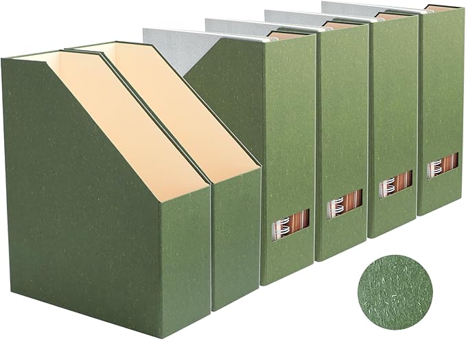 Magazine Holder - File Holder and Desk Organizer Cardboard Book Organizer and Storage Box for Documents Magazine Holder Rack for Office Home and Classroom (Leaf Green 6-Pack)