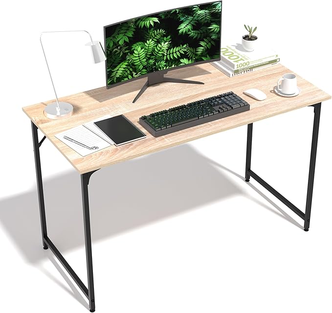 47 Inch Computer Desk with Wood Board and Metal Frame Modern Simple Style Work Desk with Adjustable Feet Study Gaming Desk Table for Home Office Bedroom Small Spaces