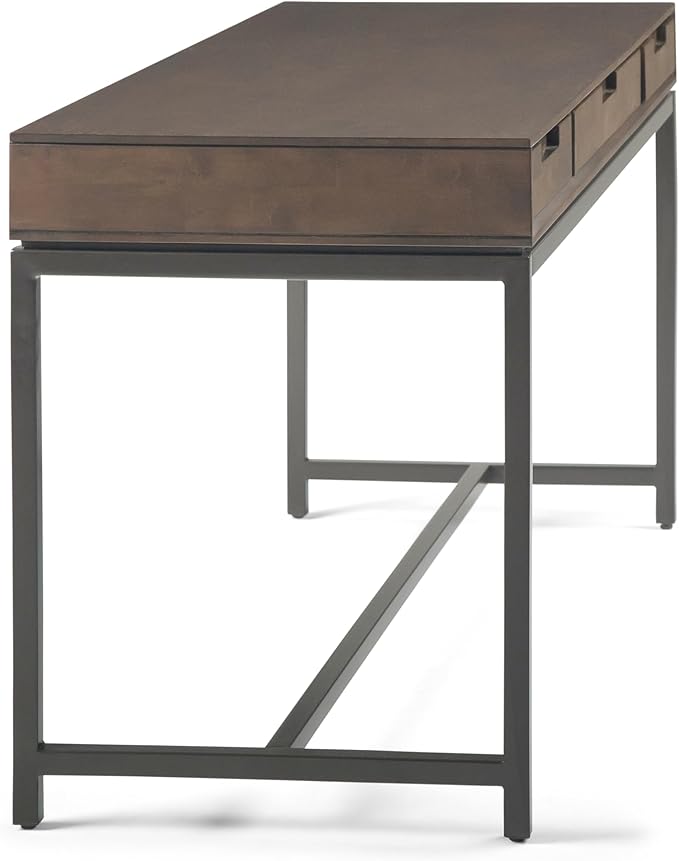 SIMPLIHOME Banting Desk - 60 Inch Wide Solid Wood and Metal Writing Desk in Walnut Brown Modern Industrial Home Office Computer Table for Study with 2 Drawers and Flip-Down Keyboard Tray