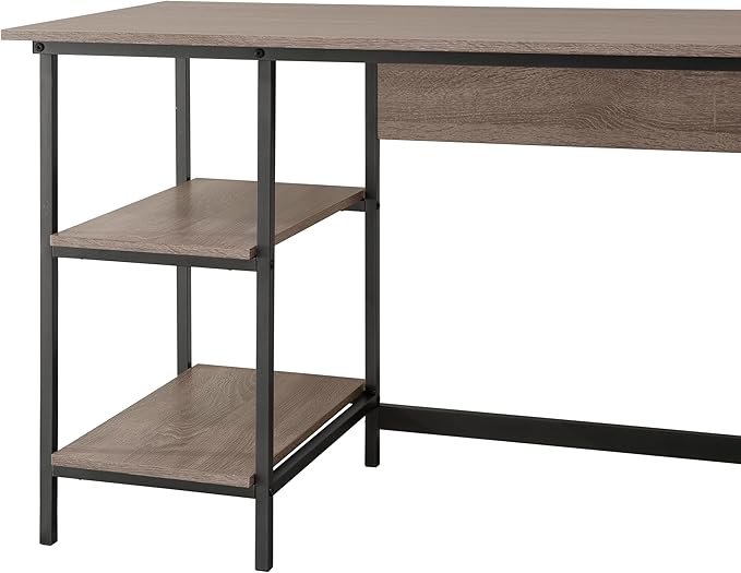 Weathered Gray Desk with 2 Metal Accent Shelves - Space Saving Home Office Solution