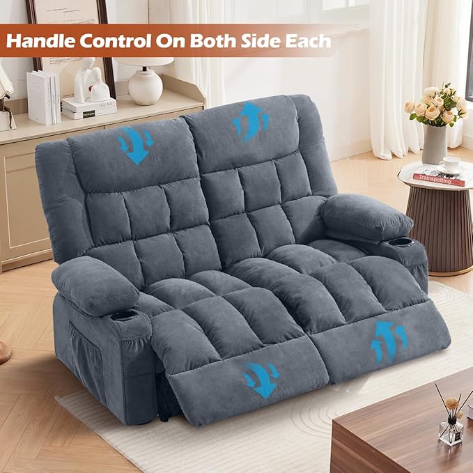 Recliner Loveseat with Cup Holders for Living Room Love Seat Manual Oversized Recliner with Ergonomic Side Pocket for Adult