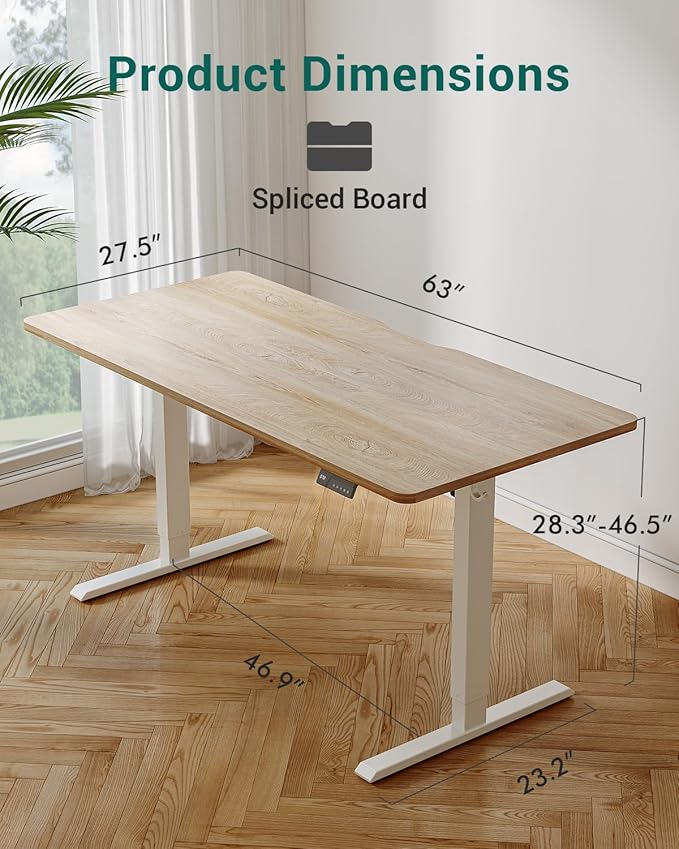 CubiCubi 63 x 28 Large Standing Desk Height Adjustable Electric Computer Desk 28 Deep Desktop Sit Stand up Home Office Workstations with 4 Preset Heights Maple
