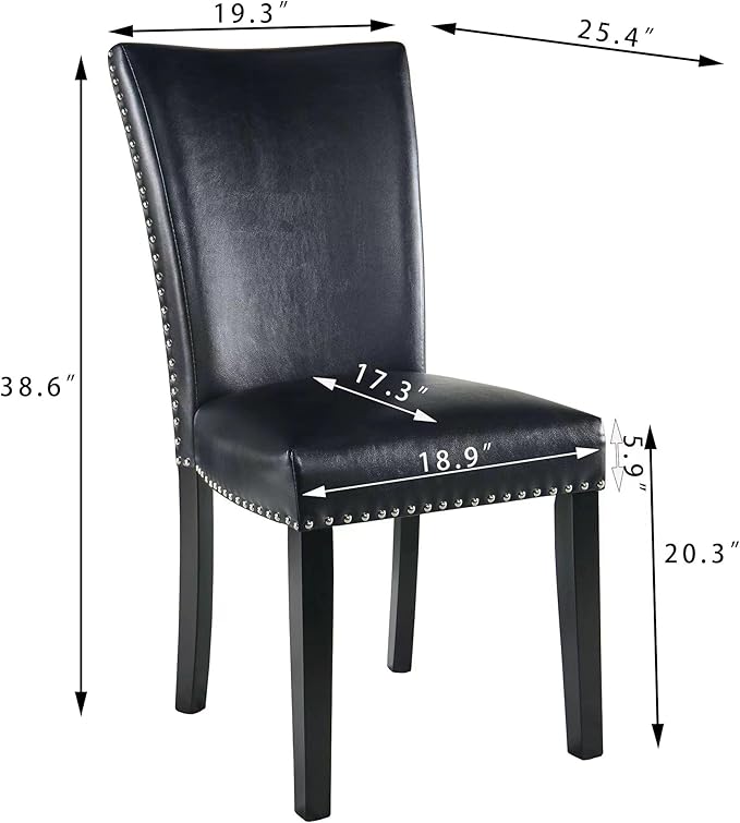 Parson Dining Chairs Set of 2 Nailhead Trim Contemporary Accent Chair for Dining Table Modern Upholstered PU Leather Chairs for Bedroom Vanity Living Room Kitchen