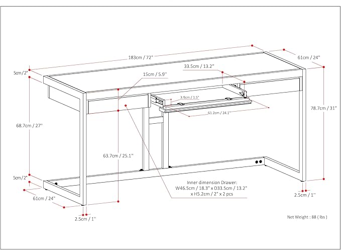 SIMPLIHOME Erina Large Desk - 72 Inch Wide Solid Acacia Wood and Metal Writing Desk in Rustic Natural Aged Brown Modern Industrial Home Office Computer Table with Drawers and Flip-Down Keyboard Tray