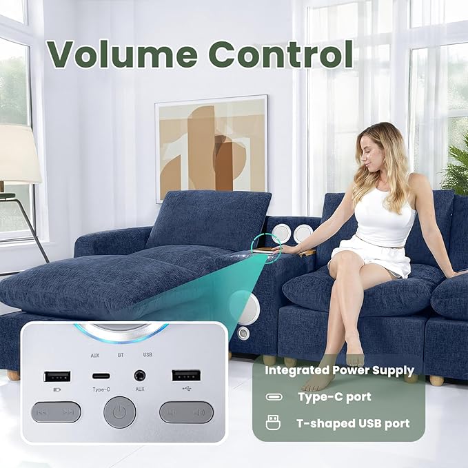 Brelice Modular Sofa Console with Wireless Charging &amp Bluetooth Speaker - All-in-One Armrest Organizer with Wired Charging Storage Tray Volume Control for Sectional Couch Living Room