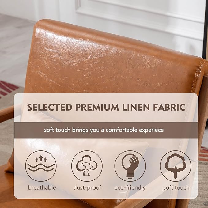ANJ Mid Century Modern Accent Chair PU Leather Reading Chair with Solid Wood Frame Easy Assembly Armchair for Living Room