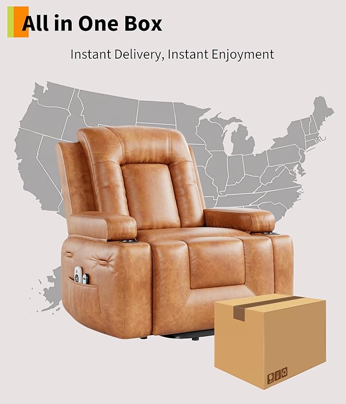 GarveeHome Power Lift Recliner Chair - Heat and Massage PU Leather Electric Lift Recliner for Elderly &amp Mobility Impaired Adjustable Back and Legs Heavy Duty Lift Chair for Seniors