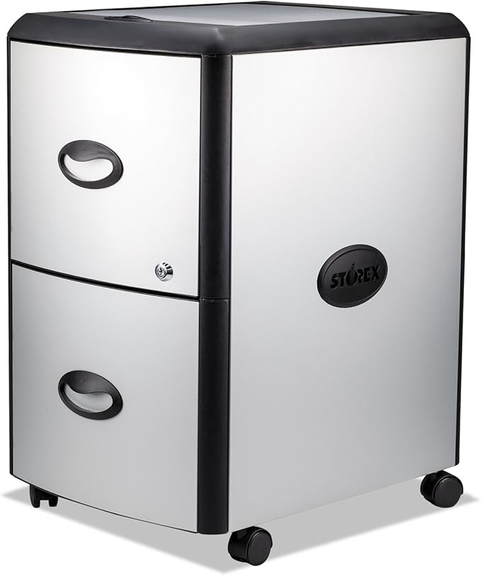 Storex 2-Drawer Mobile File Cabinet with Lock 19 x 15 x 23 Inches Metal Accent Panels (STX61351U01C)Silver/Black